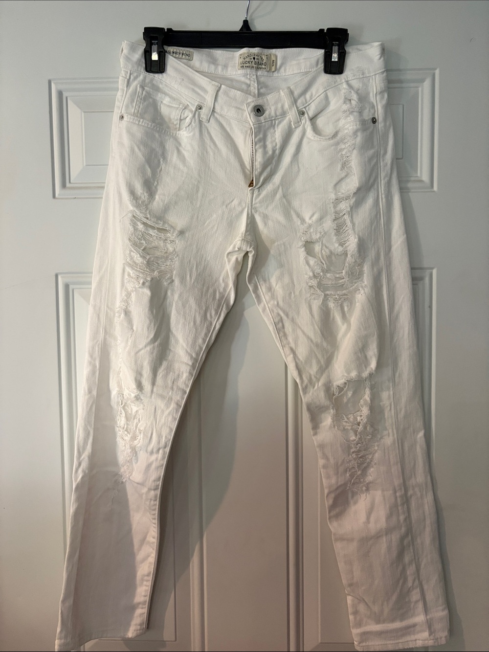 Lucky Brand White Distressed Sienna Slim Boyfriend Jeans